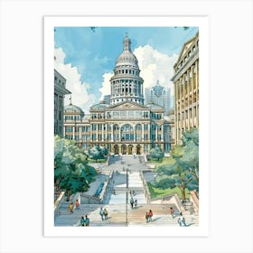 Storybook Illustration The Austin Texas State Capitol Austin Texas 4 Art Print