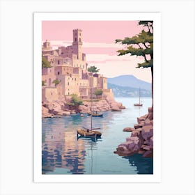 Korcula Croatia 4 Vintage Pink Travel Illustration Art Print