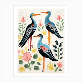 Folk Style Bird Painting Great Blue Heron 1 Art Print