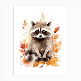 A Raccoon Watercolour In Autumn Colours 0 Art Print