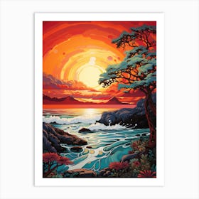 Coral Beach Australia At Sunset, Vibrant Painting 5 Art Print