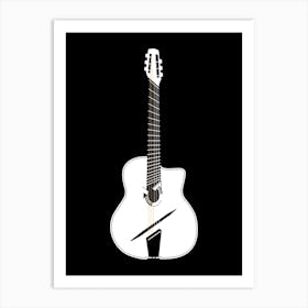 Black and White Minimalist Acoustic Guitar Illustration 2 Art Print