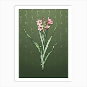 Vintage Sword Lily Botanical on Lunar Green Pattern n.0921 Art Print