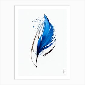 Quill And Ink Symbol Blue And White Line Drawing Art Print