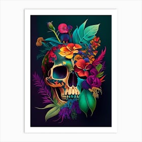 Skull With Vibrant Colors 3 Botanical Art Print