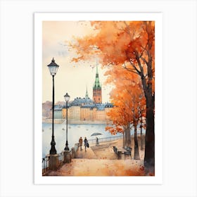 Stockholm Sweden In Autumn Fall, Watercolour 2 Art Print