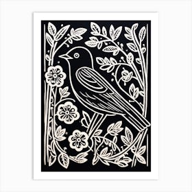 B&W Bird Linocut Bluebird 3 Art Print