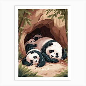 Giant Panda Family Sleeping In A Cave Storybook Illustration 1 Art Print