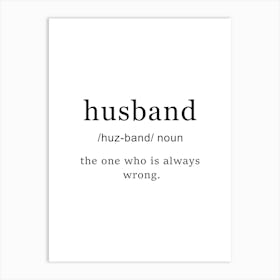 Funny Husband Definition Poster - Dictionary Art Print