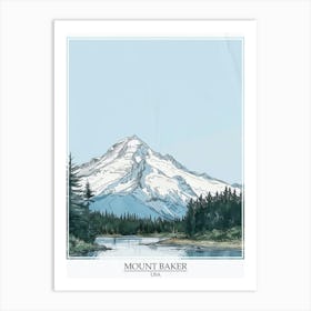 Mount Baker Usa Color Line Drawing 8 Poster Art Print
