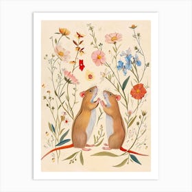 Folksy Floral Animal Drawing Mouse 5 Art Print