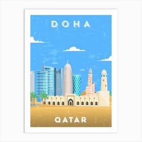 Doha, Qatar — Retro travel minimalist poster Art Print