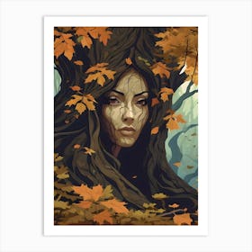 Woman In The Autumn Oak Art Print