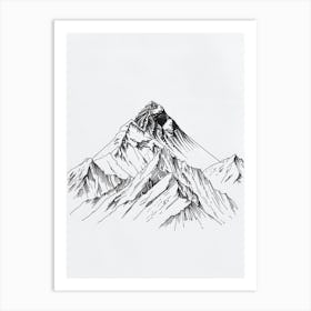 Mount Everest Nepaltibet Line Drawing 4 Art Print