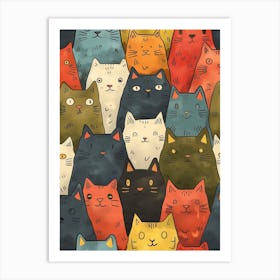 Perfectly Repeatable Artwork With Cute Cat Faces 73 Art Print