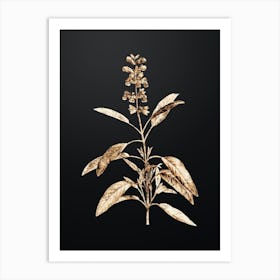 Gold Botanical Sage Plant on Wrought Iron Black Art Print