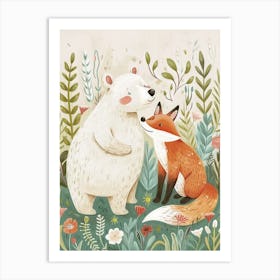 Sloth Bear And A Fox Storybook Illustration 2 Art Print