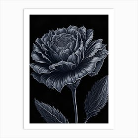 A Carnation In Black White Line Art Vertical Composition 55 Art Print