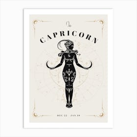 Capricorn Zodiac Celestial Woman Art Print