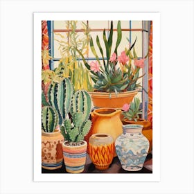 Cactus Painting Maximalist Still Life Barrel Cactus 4 Art Print