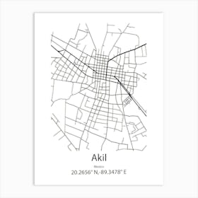 Akil,Mexico Minimalist Map Art Print