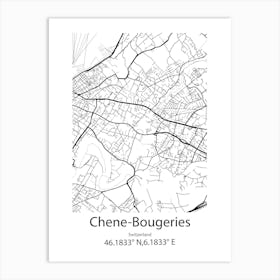 Chene Bougeries,Switzerland Minimalist Map Art Print