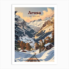 Arosa Switzerland Winter Retro Digital Travel Illustration Art Print