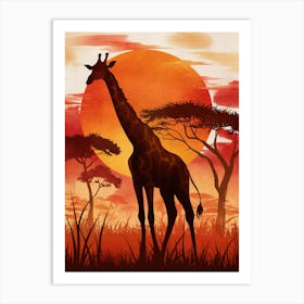 Giraffe At Sunset Art Print