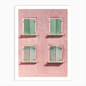 Pink Wall With Green Shutters 2 Art Print