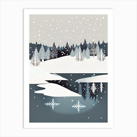 Snowflakes Falling By A Lake, Snowflakes, Retro Minimal 1 Art Print