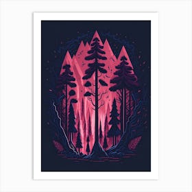 A Fantasy Forest At Night In Red Theme 69 Art Print