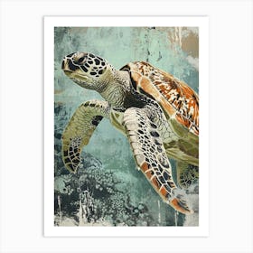 Textured Sea Turtle Swimming Painting 6 Art Print