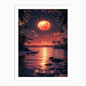 Full Moon Over The Ocean 5 Art Print