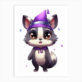 Cute Kawaii Cartoon Raccoon 6 Art Print