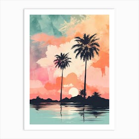 Sunset With Palm Trees 5 Art Print