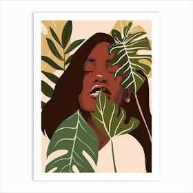 Portrait Of A Woman With Leaves 10 Art Print