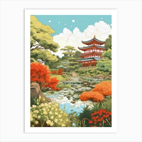 Rikugien Gardens Japan Illustration Gardens 2  Art Print