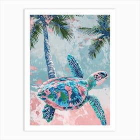 Pastel Sea Turtle & Palm Trees 2 Art Print