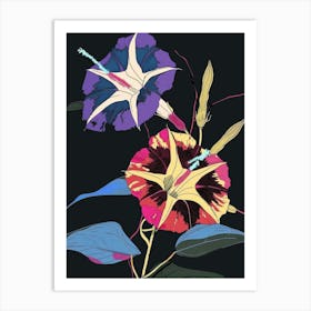 Neon Flowers On Black Morning Glory 5 Art Print