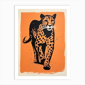 Cheetah, Woodblock Animal  Drawing 4 Art Print