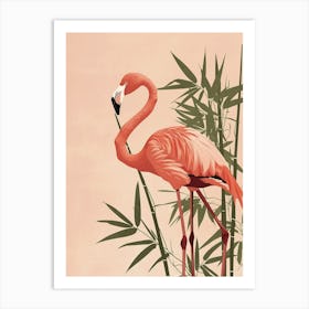 Jamess Flamingo And Bamboo Minimalist Illustration 4 Art Print