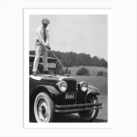 Golfer On Car Art Print