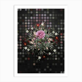 Vintage Pink French Rose Flower Wreath on Dot Bokeh Pattern n.0049 Art Print