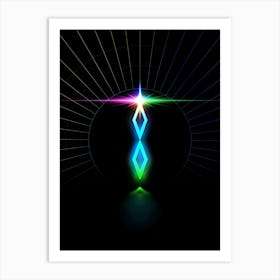 Neon Geometric Glyph in Candy Blue and Pink with Rainbow Sparkle on Black n.0245 Art Print