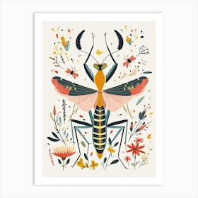 Colourful Insect Illustration Praying Mantis 13 Art Print