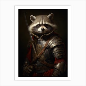 Vintage Portrait Of A Tanezumi Raccoon Dressed As A Knight 3 Art Print