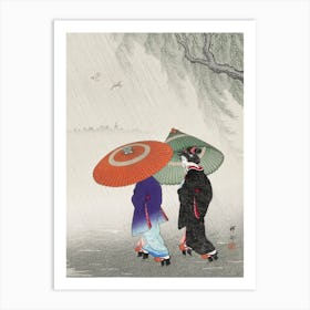 Two Women In The Rain, Ohara Koson Art Print