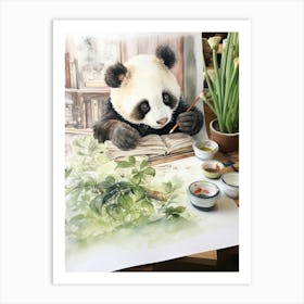 Panda Art Solving Puzzles Watercolour 1 Art Print