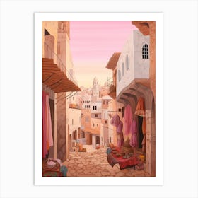 Essaouira Morocco 4 Vintage Pink Travel Illustration Art Print