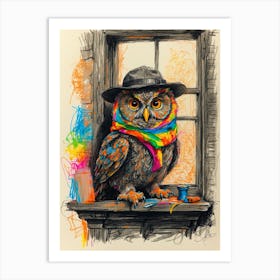 Owl In Hat Art Print